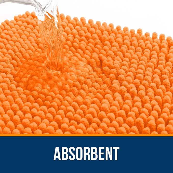 OLANLY Bathroom Runner Rugs 47x24, Extra Soft Absorbent Chenille Bath Rugs, Rubber Backing Quick Dry, Machine Washable Long Bath Mats for Bathroom Floor, Tub and Shower, Home Decor Accessories, Orange