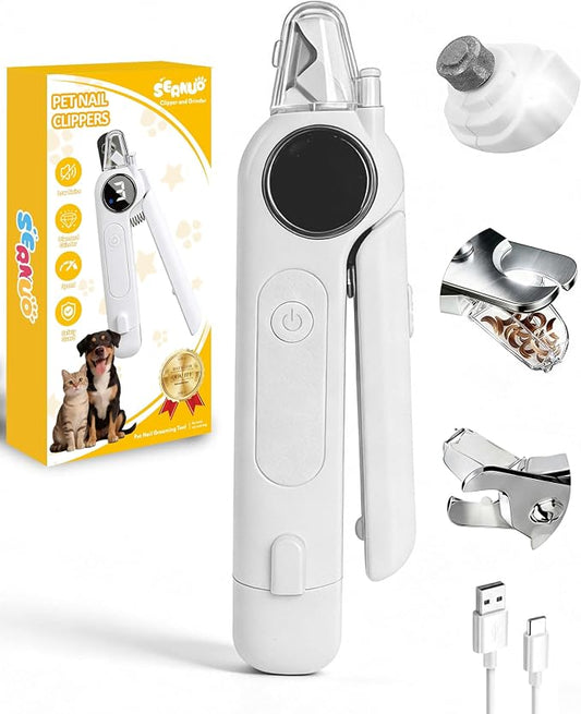 2-in-1 Pet Nail Clipper and Grinder with LED Light & Safety Guard - Painless Quiet Grooming Tool for Small & Large Dogs & Cats, Avoid Overcutting Professional Pet Trimmer