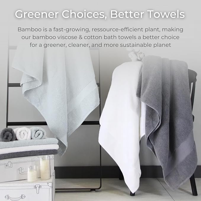 Viscose from Bamboo Bath Towels Set of 2 - Extra Plush 700 GSM Quick Dry Cotton Blend for Luxury Bathroom Comfort - Super Soft, Large, Absorbent - Mist