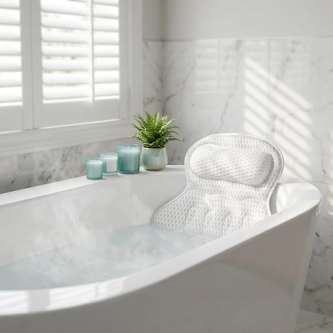 Bath Pillow Bathtub Pillow, 6D Bath Pillows for Tub Neck and Back Support | with 6 Non-Slip Suction Cups Bath Tub Pillow Headrest,Relaxing Bathtub Pillow Bathroom Shower Accessories Spa Gifts
