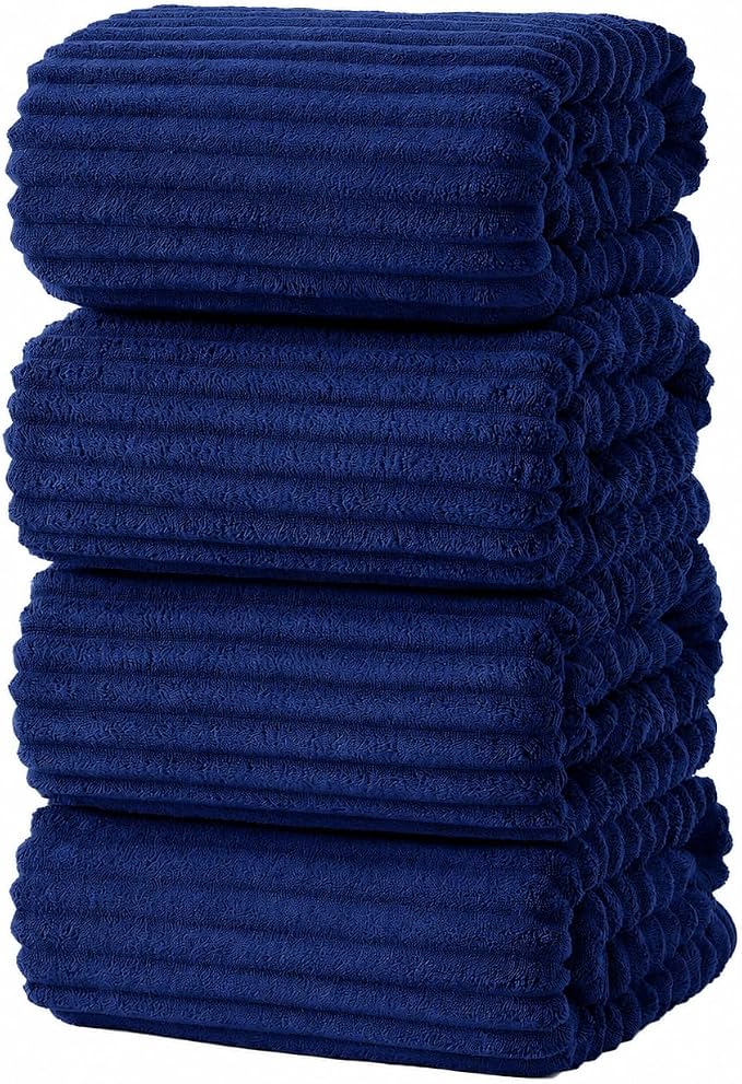 4 Pack Microfiber Bath Towels, 30x60 Inches Oversized Bath Sheets for Adults, Super Absorbent & Quick Dry Shower Towels, Lint Free Lightweight Body Towels for Bathroom, Gym & Travel (Navy Blue)