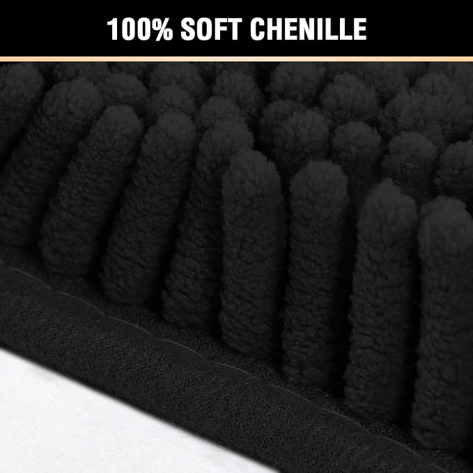H.VERSAILTEX Bath Mat Bathroom Rug Bath Rugs for Bathroom Non Slip Bath Mats Extra Thick Chenille Rug 17" x 24" Absorbent Soft Shaggy Washable Dry Fast Plush Rugs for Bathtubs - Black