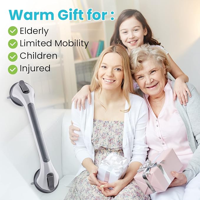TAILI Grab Bars for Bathtubs and Showers 2 Pack Suction Grab Bar, Heavy Duty Shower Handle Removable Bath Handrails for Seniors and Elderly, Bathroom Safety Grip No Drilling Waterproof,Grey,G9