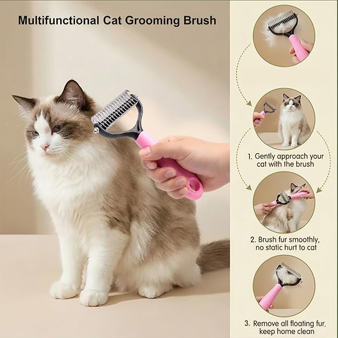Double‑Sided Pet Grooming Brush, 2026 Upgraded Undercoat Rake for Long Haired Dogs & Cats, Multi‑Functional Dematting Comb Deshedding Tool, Mat Remover Detangler for Home Grooming (1, Blue M)