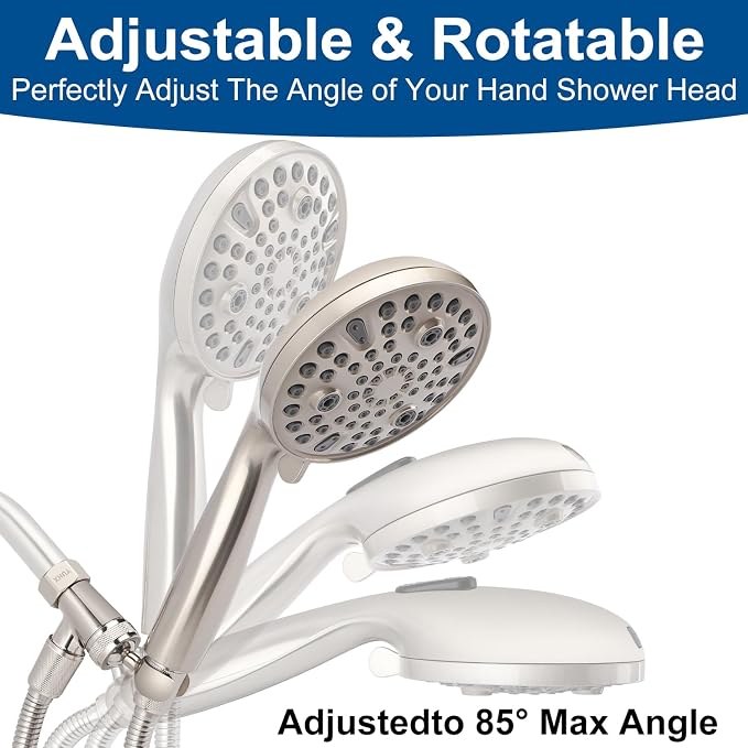 Shower Head with Handheld - Extra Long Hose and All Metal Holder, Low Flow | California restrictions Showerhead Built-in Power Wash to Clean Tub,Tile & Pets, Multi Mode Sprayer, Brushed Nickel 1.8GPM