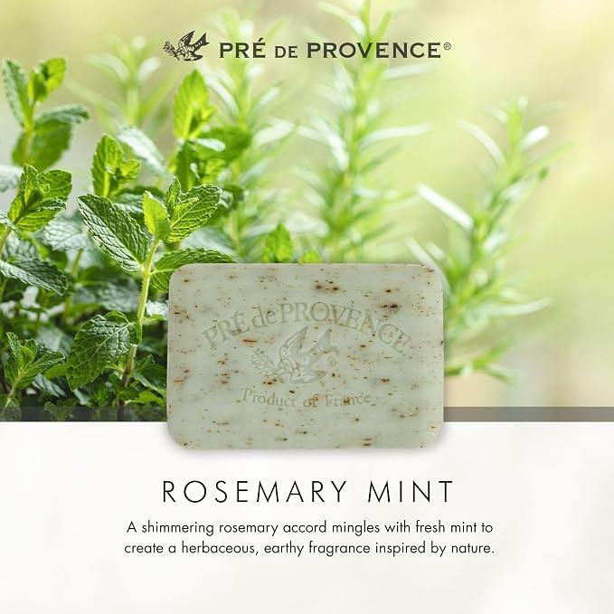 Pre de Provence Artisanal Soap Bar, Natural French Skincare, Enriched with Organic Shea Butter, Quad Milled for Rich, Smooth & Moisturizing Lather, Rosemary Mint, 5.3 Ounce
