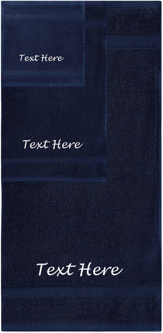 Personalized Passion 3-Pack Towels Set with Embroidered Text - Super Soft & Absorbent Turkish Cotton Towels for Bathroom, Spa, Gym, Pool and Hotels - Includes 1 Bath, 1 Hand, 1 Washcloth - Navy