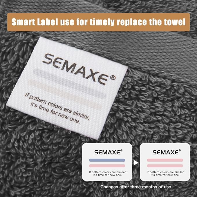 SEMAXE 18-Piece Cotton Bath Towel Set with Hanging Loops for Bathroom, Gray | Stock-up towel set for family bathrooms, guest baths, multi-bath homes, and wash-day rotation, OEKO-TEX certified, easy care