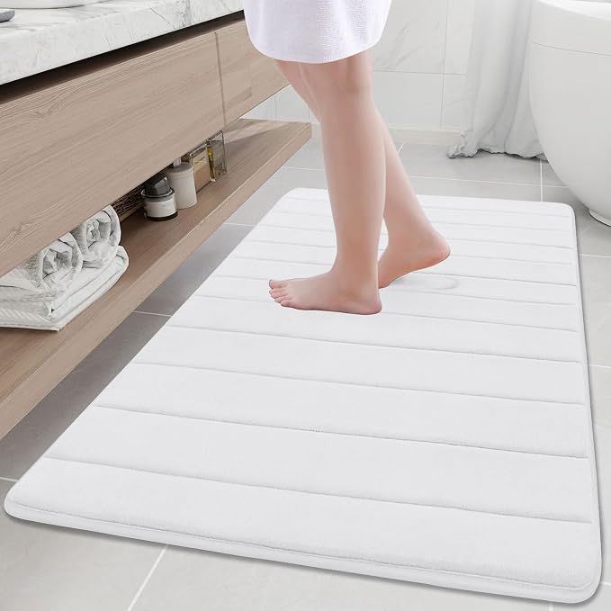Buganda Memory Foam Bath Mat, 47" x 32", Ultra Soft Bathroom Rugs, Water Absorbent and Machine Washable Bath Rug Runner for Bathroom, Shower, and Tub, White