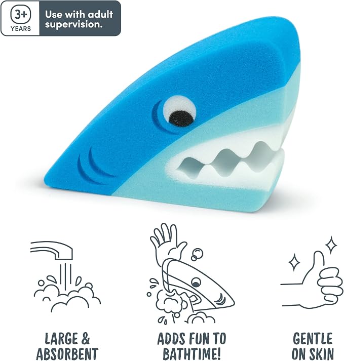 Genuine Fred Bath Biters, Children's Bath Sponge, Shark - Large & Absorbent - Gentle on Skin - Adds Fun to Bathtime or Water Table - Great Gift for Kids & Toddlers