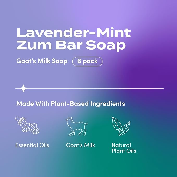 Zum Indigo Wild Goat's Milk Soap Bar - Bar Soap for Hands & Body Made with Essential Oils - 3 oz - Lavender-Mint (6 Pack)