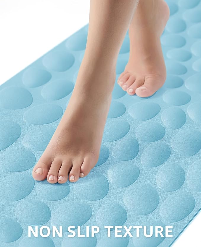 Bligli Bathtub Mat Non Slip, 16x40 inch Extra Long Bath Tub Mat with Strong Suction Cups, Soft Rubber Bathroom Floor Mat, Machine Washable, 100% BPA Free (Sky Blue)