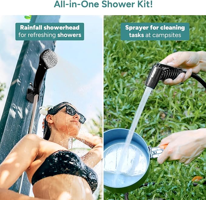 DR.PREPARE Portable Shower for Camping, Camping Shower with 4.5 Gallons Foldable Bucket, USB Rechargeable Battery, 2 Shower Heads, Outdoor Camp Showers for Hiking, Travel, Climbing, Pet Cleaning