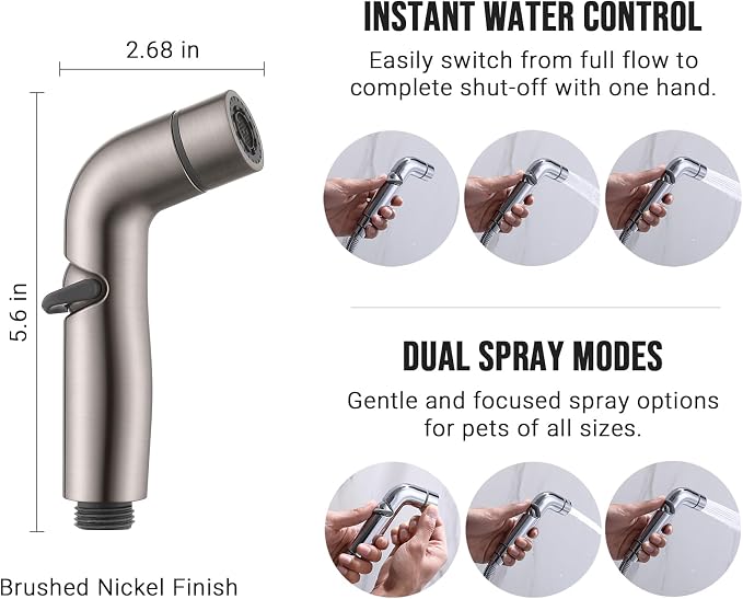 G-Promise Dog Shower Sprayer Attachment for Fast and Clean Pet Showering, Multifunctional Shower, Metal Diverter, 100 Inch Extra Long Hose, No Drill Hook, Dog Washing-Bathroom (Brushed Nickel)