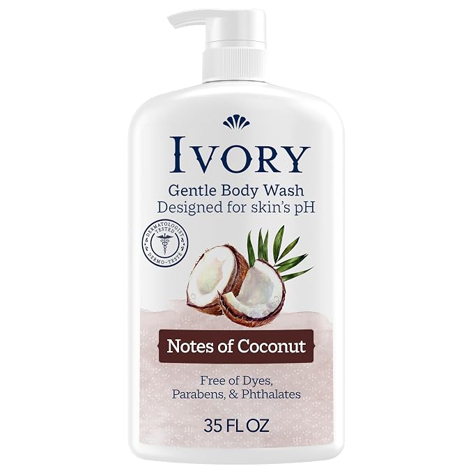 Ivory Body Wash, Designed for the Whole Family, Gentle Formula, Free of Dyes Heavy Perfumes Parabens Phthalates & Silicones, Coconut Scent, 35 oz