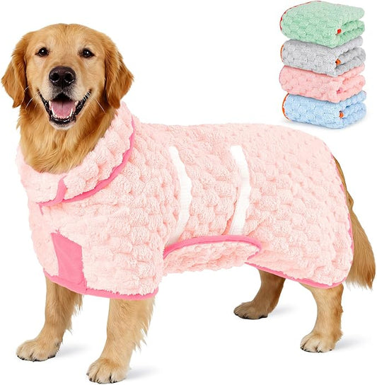Glittme Dog Bathrobe for Drying Dogs, Super Absorbent Fleece Dog Towel Robe, Adjustable Dry Coat for Large Medium Small Dogs, Warm Pet Drying Vest for After Bath, Swimming, Muddy Walks & Car Travel