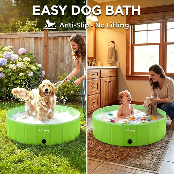 Furrybaby Dog Pool, Foldable Dog Pools for Large Dogs Portable Kiddie Pool Pet Doggie Wading Swimming PoolGreen 39''Indoor and Outdoor
