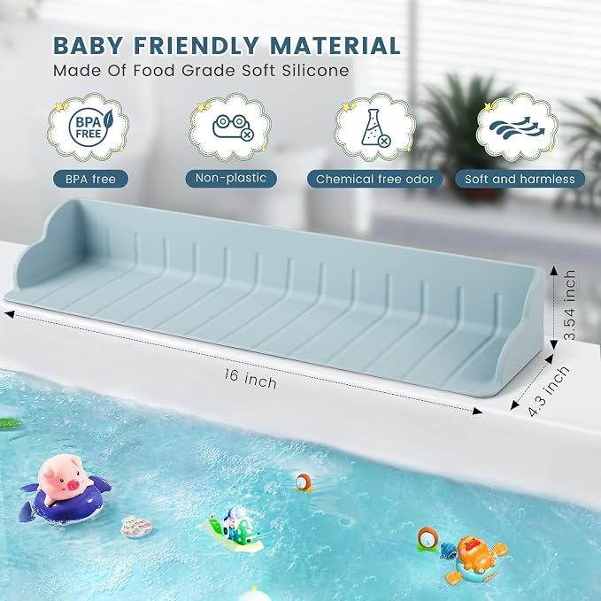 2Pack Bathtub Splash Guard for Tub, Silicone Bathtub Caddy Tray with Play Shelf, Kids Bath Tub Shelf and Organizer for Baby Bath Toys, Bath Toy Holder, Toddler Bathtub Accessories(Classic Blue)