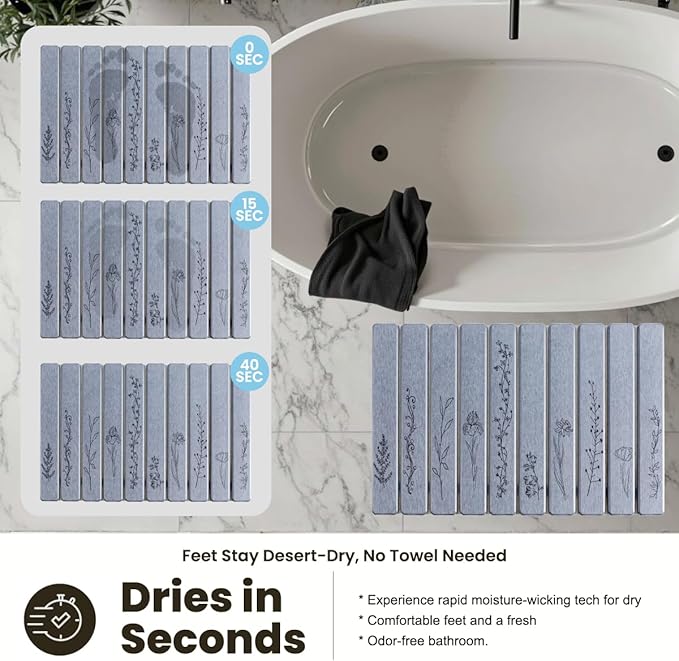 Large Foldable Stone Bath Mat - 32x20 Inch, Fast Dry Diatomaceous Earth Extra Large Bath Mats for Bathroom, Non-Slip Super Absorbent Stone Drying Mats for Kitchen Counter & Shower (Dark Gray Decor)