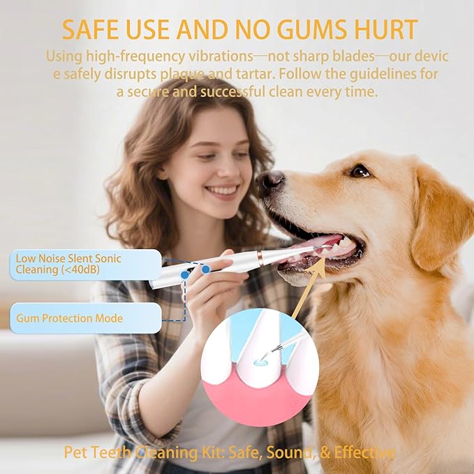 Dog Tartar Remover for Teeth, Dental Tools to Remove Plaque and Tartar, Pet Teeth Cleaning Kit with LED Light & USB, 5 Modes, IPX6 Waterproof, Silent Sonic for All Dogs and Cats, White