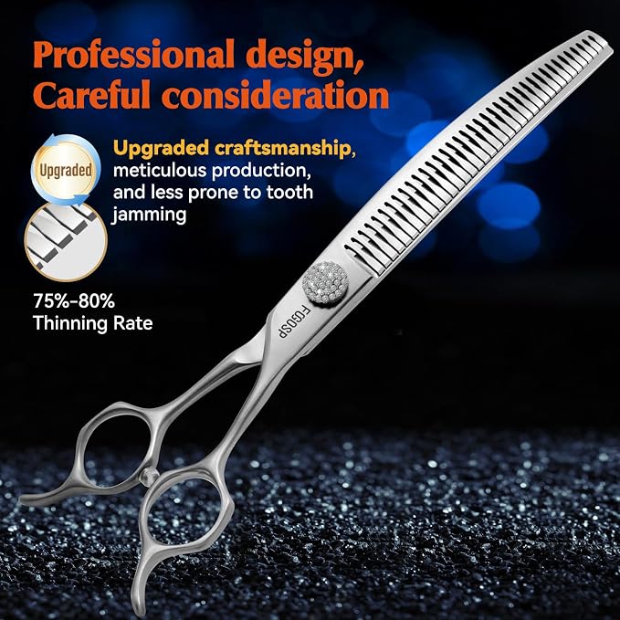 8.0'' Curved Chunkers Shears for Dog Grooming Professional Magic Pet Grooming Scissors Japan VG10 Steel 38 Teeth for Large Dogs (8 in, Curved Chunkers)