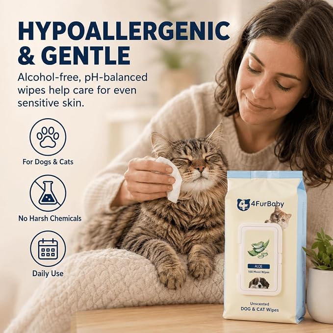 Dog Wipes for Paws and Butt, Unscented, 100 Count | 8" x 8" hypoallergenic, hydrating pet grooming wipes for dogs and cats, unscented for daily care