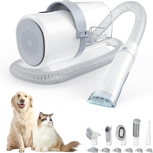 5-in-1 Pet Grooming Vacuum Kit, Dog Clippers with Cordless Low Noise 2.5L Dust Cup, 3 Suction Modes and 5 Groomer Tools for Dogs, Cats and Other Animals Hair Trimmer