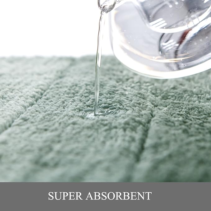 3 Pcs Ombre Bath Mat Set for Bathroom, Non Slip Ultra Soft and Thick Water Absorbent Bath Carpet, Machine Washable & Quick Dry Bathroom Rug, for Bedroom Door Living Room,Green