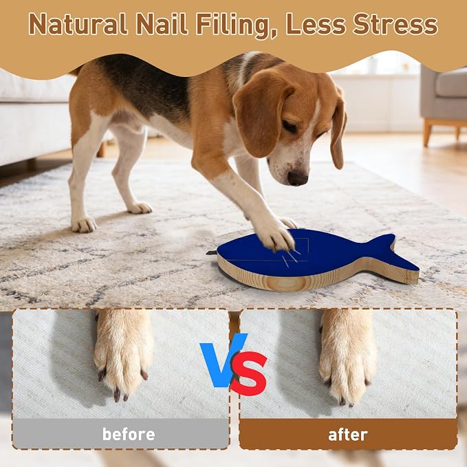 Vivifying Dog Nail Scratch Board with Treat Drawer, Stress-Free Nail Filing Tool for Dogs, Alternative to Clippers for Front Paw Nails, Interactive Training Scratch Pad with Extra Sandpaper (Blue)
