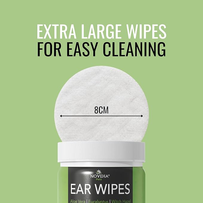 NOVEHA 150PCs Dog Ear Cleaner Wipes, Daily Ear Cleaner for Dogs & Cats - Stop Ear Itching with Aloe, Eucalyptus & Witch Hazel Ear Wipes for Dogs - for Odor Control, Dirt and Wax Removal, Unscented