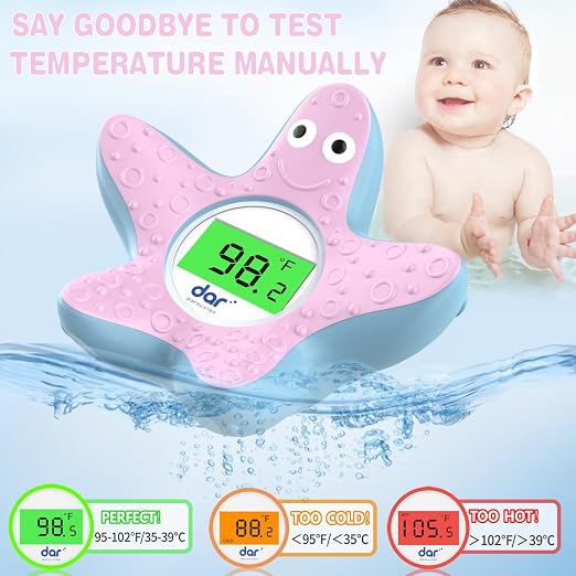 Baby Bath Thermometer for Tub,Floating Digital Water Temperature Thermometer with Instant Accurate Reading,3-Color Safety Light,Auto On/Off for Newborn,Infant & Toddler（Starfish）