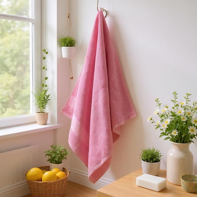 COZYART Pink Bath Towel Set 6 Piece, 100% Zero Twist Ring Spun Turkish Cotton 650GSM, Ultra Soft Absorbent Fast Dry Hotel Quality Bathroom Towels