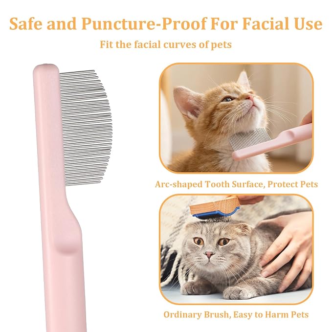 Dog Eye Comb Stainless Steel Dog Cat Grooming Combs with Rounded Teeth Tear Stain Remover Professional Eye Comb for Pets Fit Yorkie Shih Tzu Maltese Maltipoo Pomeranian and Cats