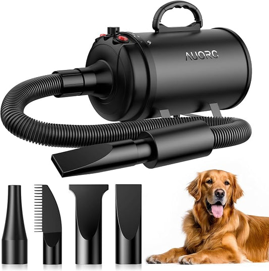 Dog Dryer, 5.2HP/3800W High Velocity Pet Hair Dryer with 4 Nozzles, Stepless Adjustable Speed & Temperature Control, Low Noise Professional Grooming Dryer (Black)