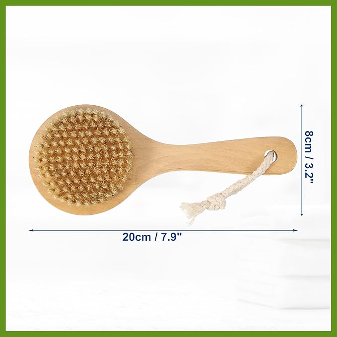 1 Pcs Bath Brush, Back Scrubber Wood for Shower with Short Handle, Brown, 7.9 Inches Beauty