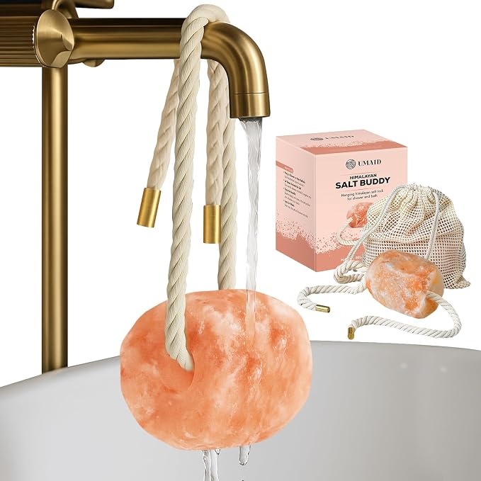 UMAID Himalayan Pink Salt Rock for Shower & Bath – Salt Buddy® 2 lb Hanging Mineral Stone for Spa-Inspired Relaxation, Self-Care & Bath Soaks, Unique Wellness & Home Spa Gifts for Men & Women