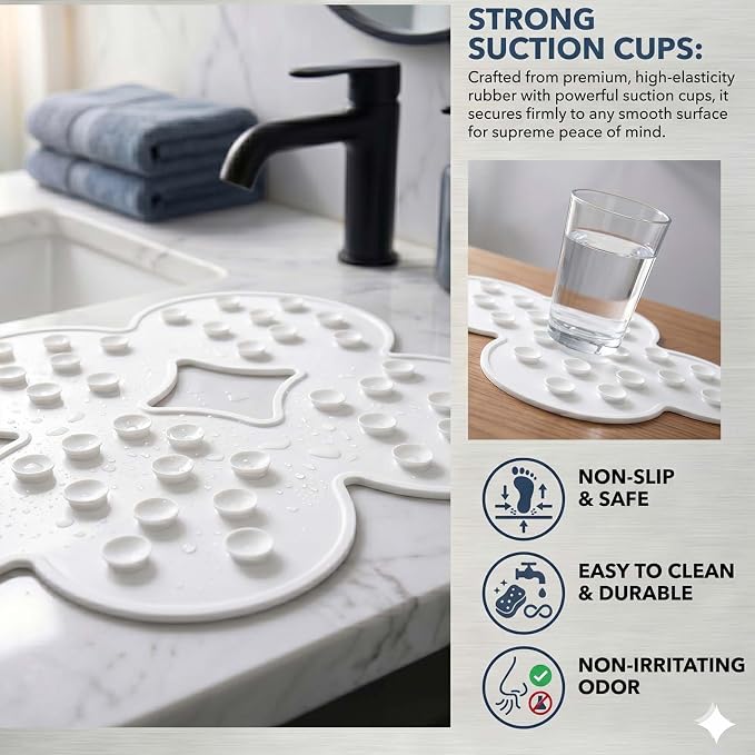 Webos Patented Non Slip Bathtub Mat Shower Bath Mats with Strong Suction Cups Superior Grip&Drainage Soft Heavy Duty Natural Rubber Bath Mat for Inside The tub (White, 28x16 inch)