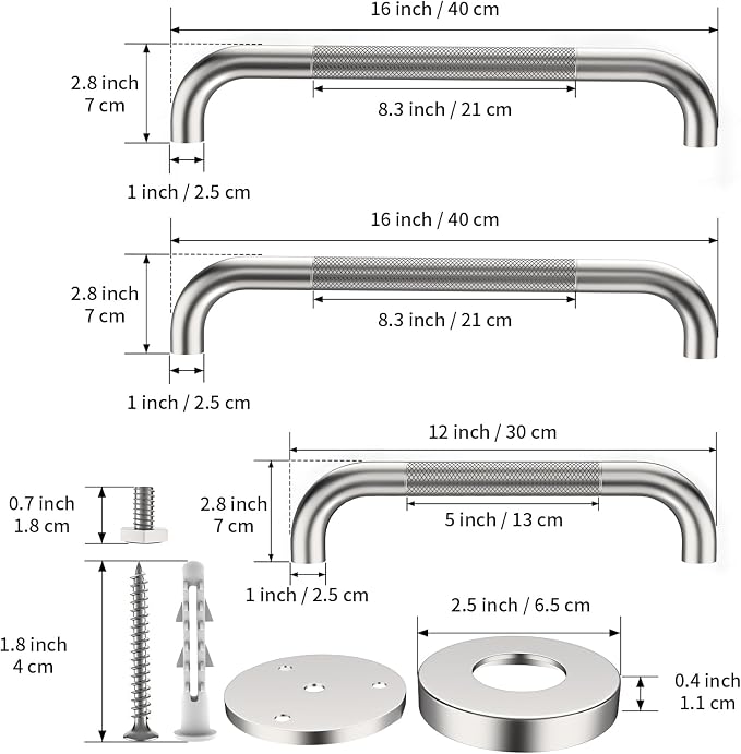 3 Pack Commercial Handicap Grab Bars Bundle,Munzong 12" 16" 16" Brushed Nickel Bathroom Grab Bar for Shower, Stainless Steel Anti Slip Bathroom Balance Bar,Safety Hand Rail for Elderly Injury Senior