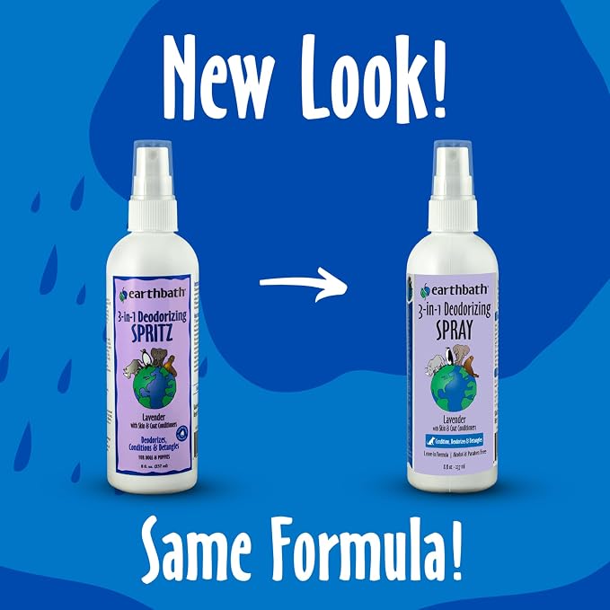 earthbath, Lavender 3-in-1 Dog & Puppy Deodorizing Spritz - Dog Odor Eliminator for Strong Odor, Cruelty-Free Dog Cologne, Dog Wash Spray, Made in USA, Dog Bathing Supplies - 8 Oz (1 Pack)