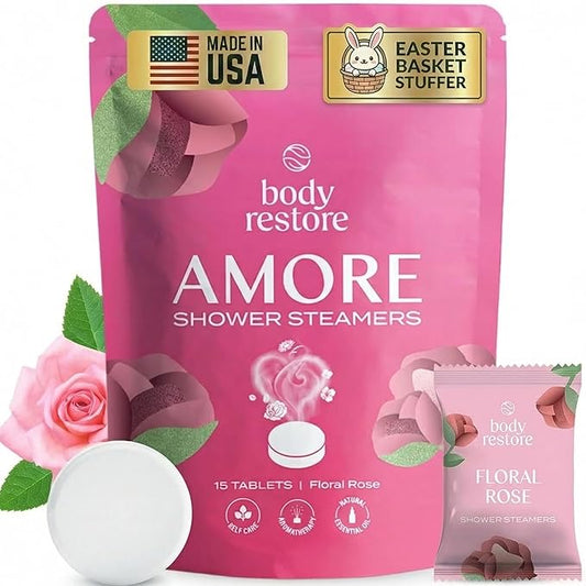 Body Restore Bath Bombs Aromatherapy 15 Pack – Birthday Gifts for Women, Men, Easter Basket Stuffers, Stress Relief, Relaxation, Self Care – Rose Shower Steamers