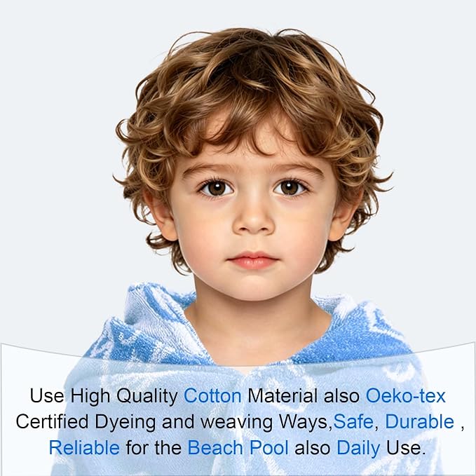 VOOVA & MOVAS Toddler Bath Towel with Hood, (0-3Years,40"X25"),Made from 100% Soft Cotton,Absorbent Hooded Towel Wrap for Baby Boy,Perfect for Pool | Swimming | Bath | Beach,Jacquard Blue Fish
