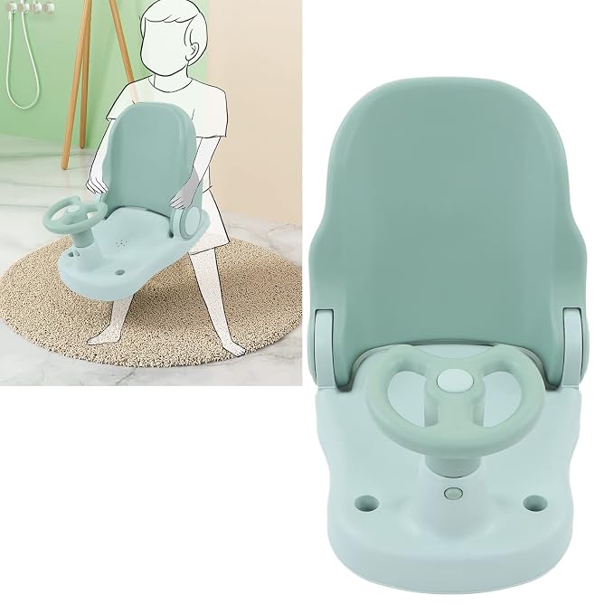 Matybobe Baby Bath Seat Baby Bath Chair Infant Bathtub Seat Slip Safety Shower Chair Adjustable Suction Cups Small Car Shape Steering Wheel Armrest for Infant Toddl (Green)