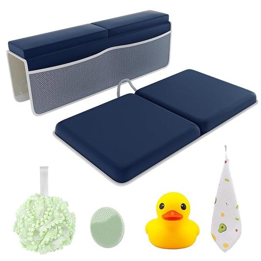 Bath Kneeler & Elbow Kneeling Rest Pad Set for Baby Washing Baths Gift Set | Includes Sponges Duckies Cloths & More! Perfect Set for Bath Time - Baby Shower and Birthday Gifts Necessity & Essentials