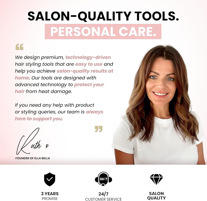ELLA BELLA® Professional Ionic Hair Dryer with Diffuser • Negative Ion Blow Dryer • Suitable All Hair Types • Intelligent Heat Control & Rapid Drying Speeds • Lightweight Design • Low Noise Technology