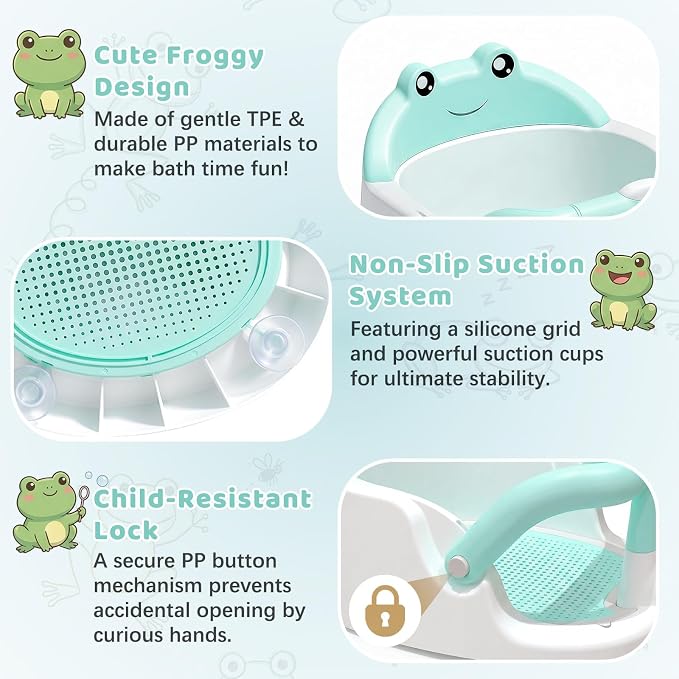 Baby Bath Seat for Babies 6 Months & Up, Non-Slip Toddler Bath Seat with Suction Cup, Safe and Comfortable Portable Infant Bathtub Chair for Bathroom, Bathtub Tub Sitting Up (Mint Green)