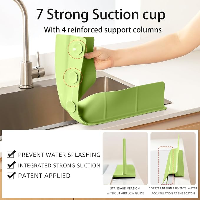 23" Ultra Silicone Sink Splash Guard Released in 2026 for Kitchen Sink,Bathroom and Island,with 3.5" High Splash Guard & 7 Strong Suction Cup (Matcha Green)