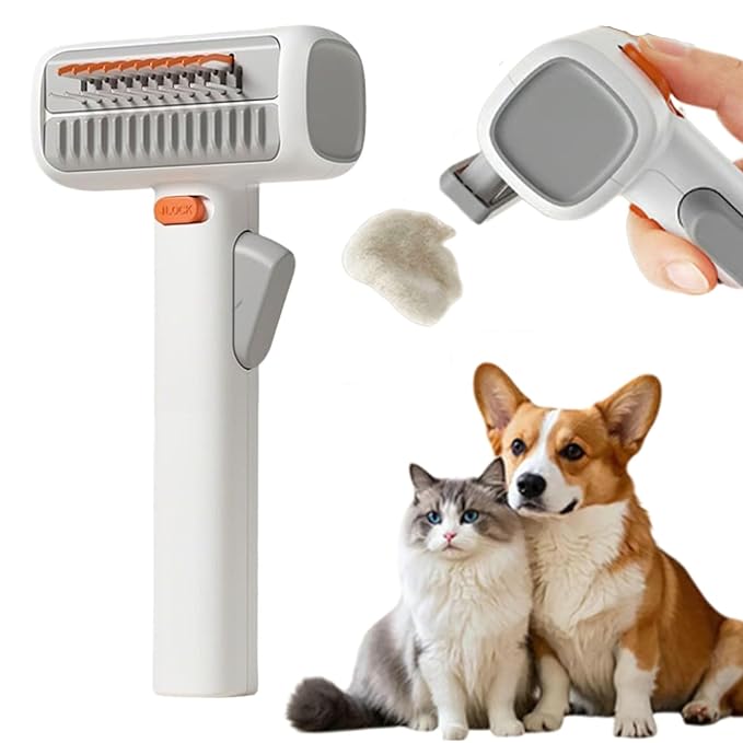 2-in-1 Pet Self Detangling Grooming Comb, Dematting Comb for Dogs and Cats, Professional Undercoat Rake for Long Hair Cat Brush, Dog Detangler Brush to Remove Mats and Tangles (1)