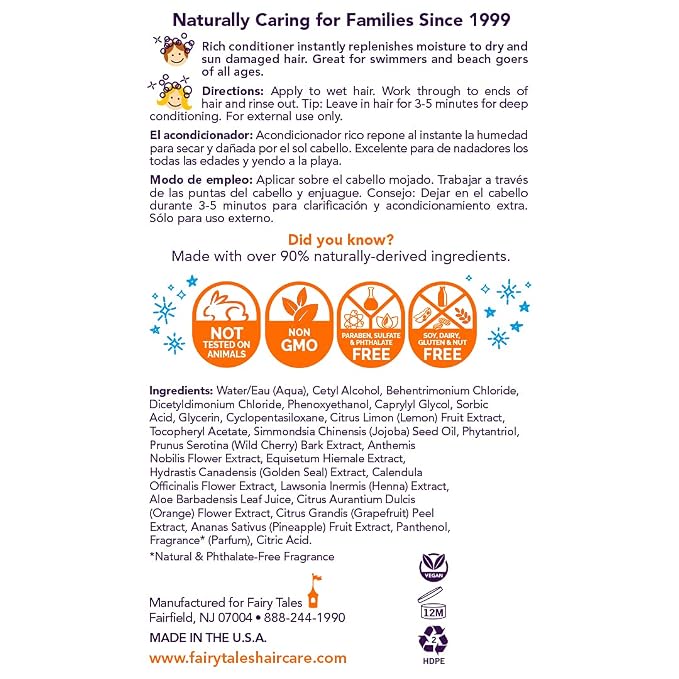 Fairy Tales Sun & Swim Lemon-Aid Kids Conditioner - After Pool & Beach Hair Conditioner - Replenishes Moisture, Softens & Detangles After Chlorine, Salt & Sun - Citrus Scent - 32 oz