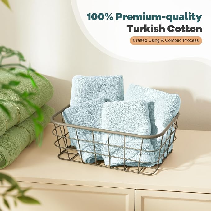 Marvione Bath Towels Set 6 Piece, 100% Turkish Cotton Highly Absorbent and Soft Towels for Bathroom 2 Bath Towels 2 Hand Towels 2 Washcloths, Light Aqua Blue