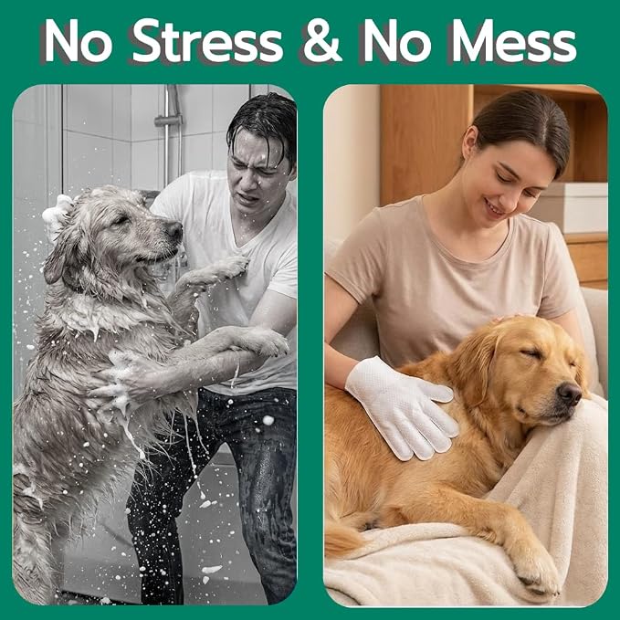 20-Pack Extra Thick Pet Cleaning Glove Wipes with Lid | Value Pack Dog & Cat Grooming Gloves | Rinse-Free Bath Wipes with Coconut, Aloe & Jojoba for Odor Control & Daily Care